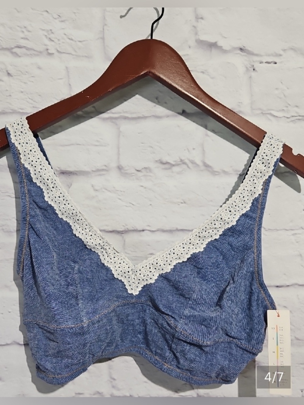 Colsie Blue Denim Lace Trim Bralette size XL - Picture 7 of 10